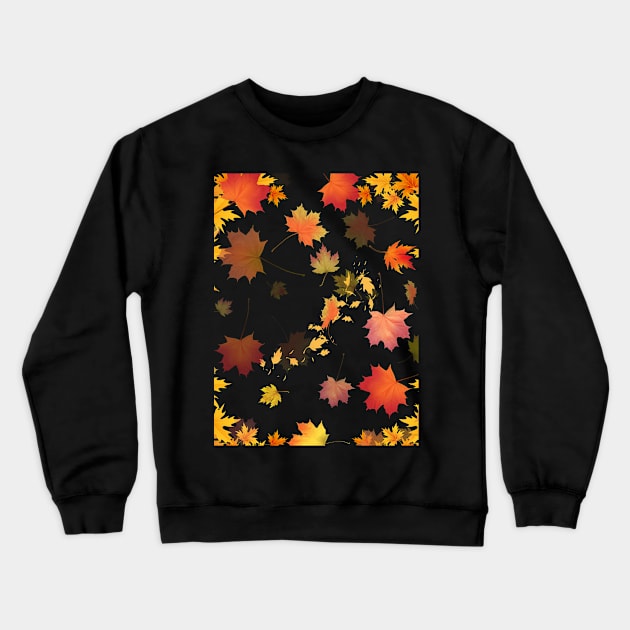 Autumn Scattered Leaf Design - Fall Leaves - Maple Leaves  - Autumn Colours - Black Background Crewneck Sweatshirt by Ric1926